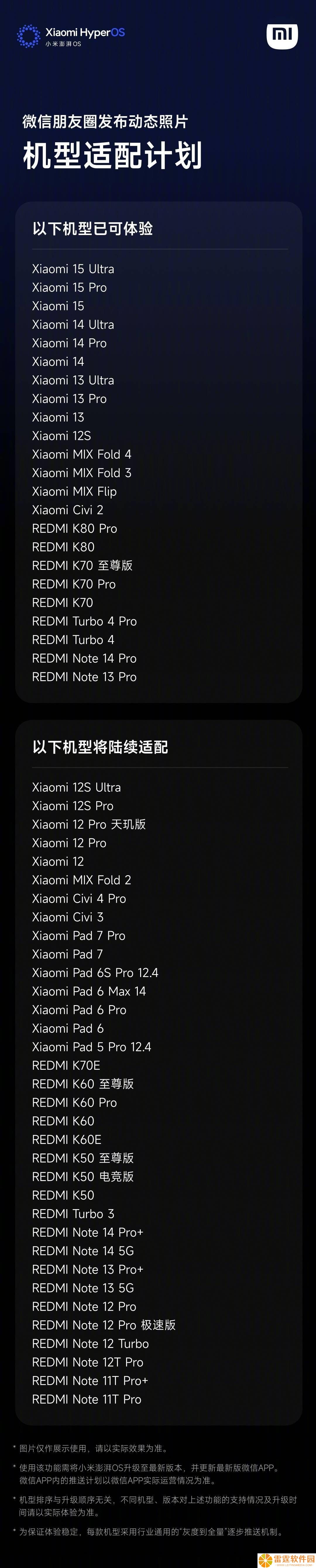 小米澎湃OS支持微信朋友圈实况照片，多机型适配计划出炉！