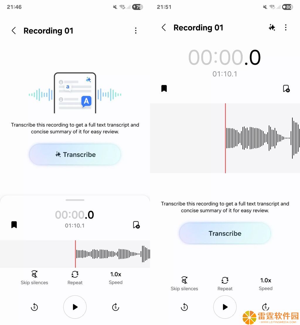 三星 One UI 8 版 Voice Recorder 曝光：界面聚焦录音和播放，翻译、摘要等 AI 工具转为辅助