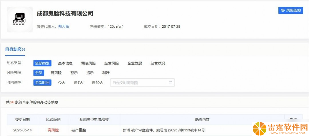 成都鬼脸科技破产重整，曾推灵魂潮汐等三款产品