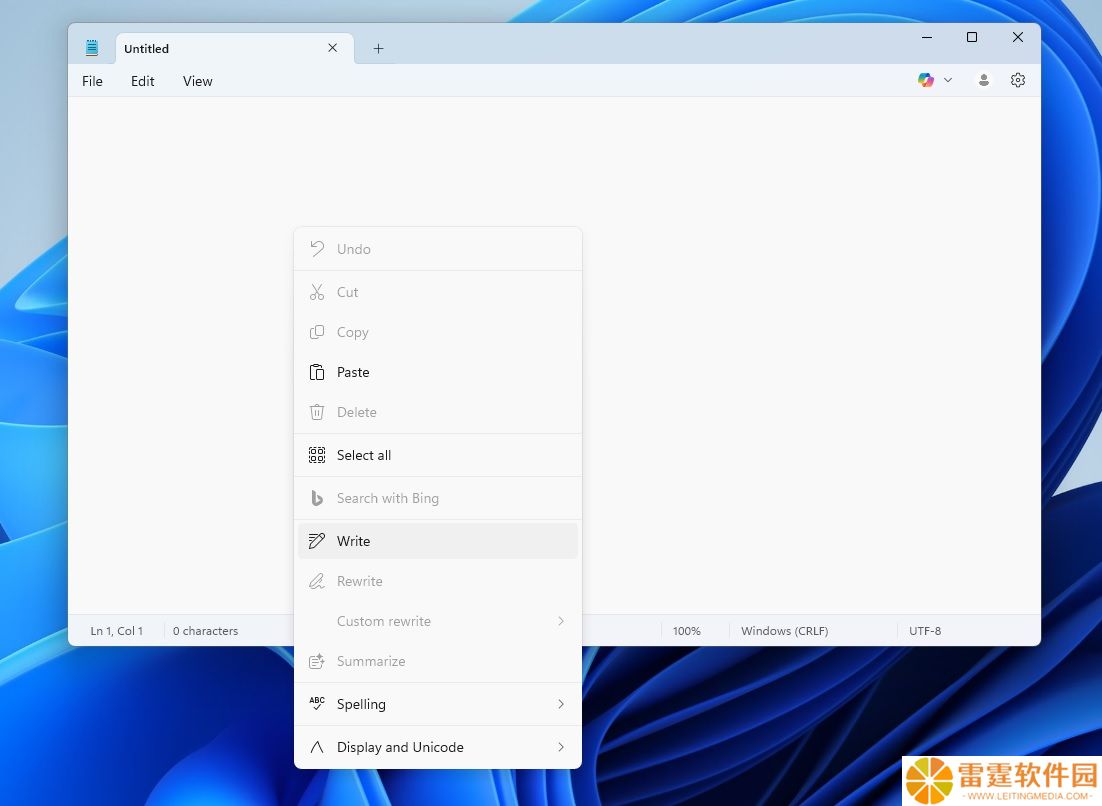 初探微软 Win11 系统 Write 功能，记事本变身 AI 写手