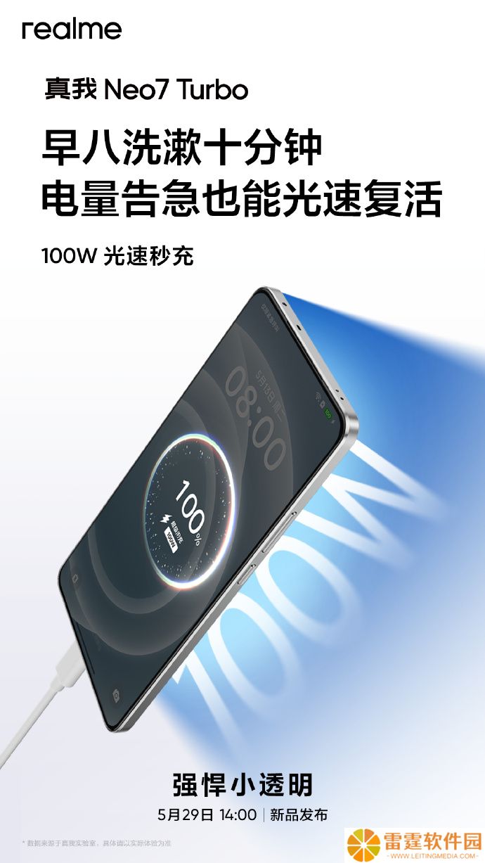 realme 真我 Neo7 Turbo 手机搭载 7200mAh 电池 + 100W 快充，5 月 29 日发布