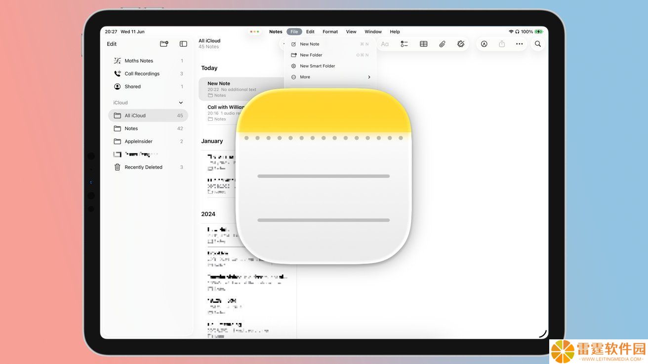 苹果焕新 iPadOS 26 版备忘录：“液态玻璃”改造界面、Markdown 导出、通话录音转录等