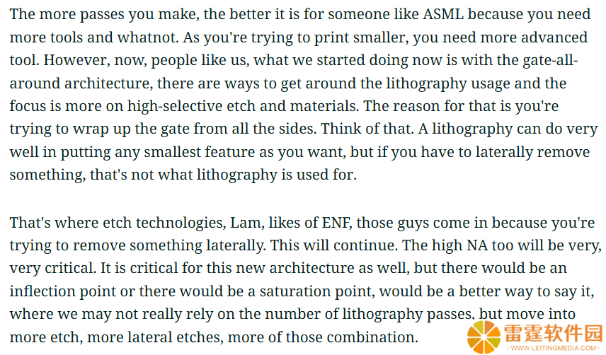 英特尔高管：未来芯片制造将减少对 ASML 高 NA EUV 光刻机的依赖，转而提升刻蚀技术的核心地位