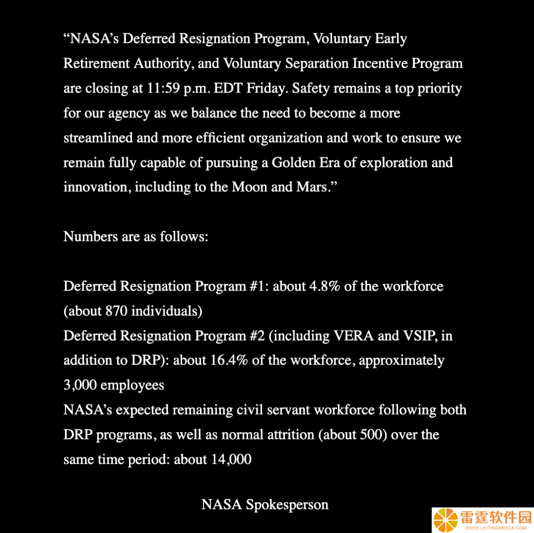 NASA 面临史上最大规模单年度预算削减：约 3870 名员工离职，占比近 20%
