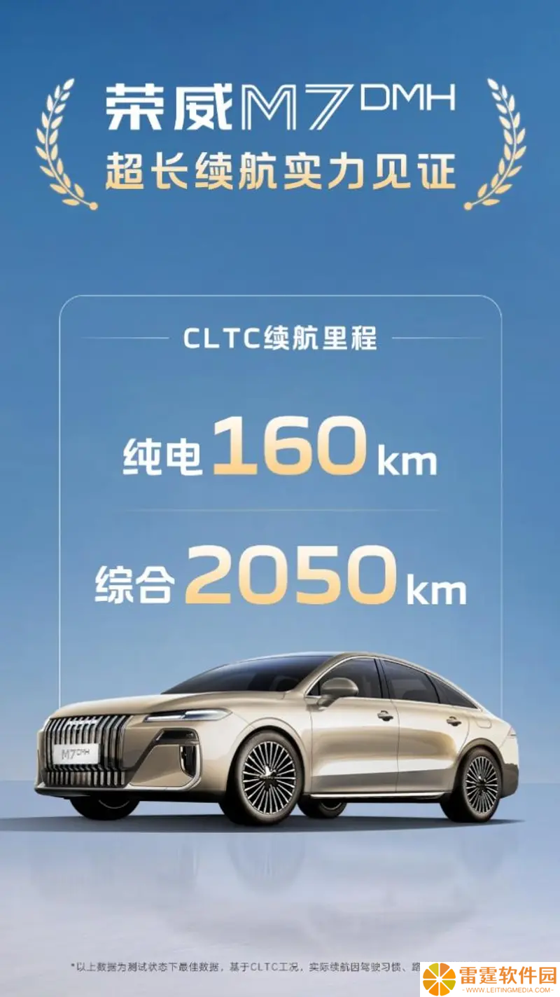 荣威公布 M7 DMH 插混轿车 CLTC 续航：纯电 160km，综合 2050km
