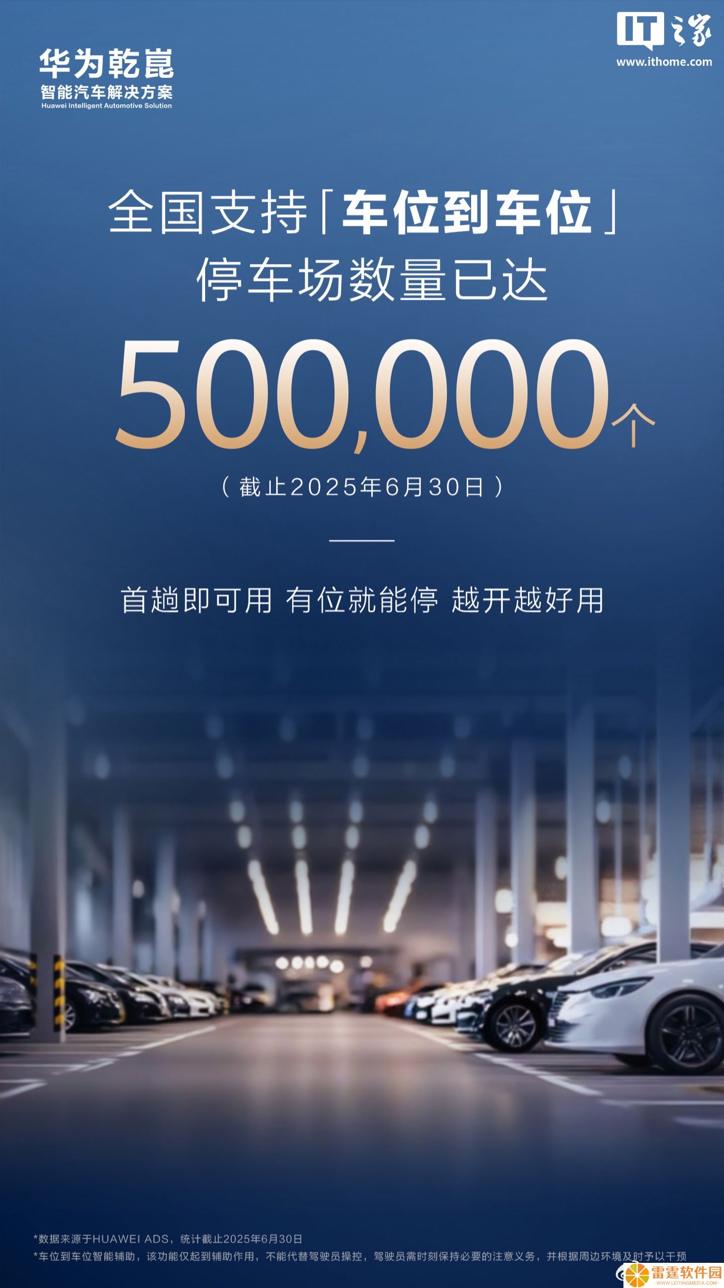 华为乾崑智驾车位到车位功能已支持全国 50 万个停车场